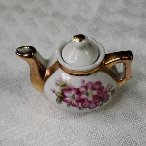 Miniature Porcelain Teapot Gold Trim